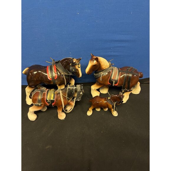 Set Of 4 Vintage Ceramic Horse Figurines With Harness Details By Stenco - Picture 3 of 4